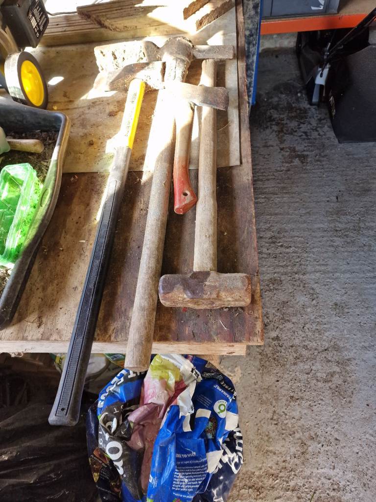 Demolition, landscaping, gardening tools, Matock, sledge hammer, log splitters