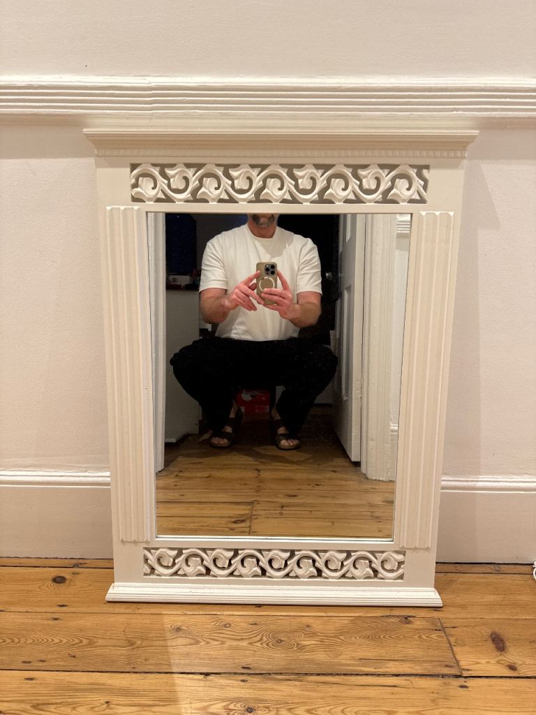 Decorative White Wooden Mirror – Good Condition