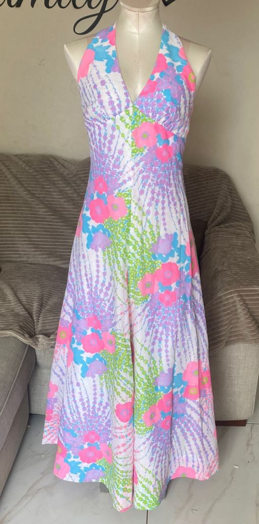 Multicoloured Floral Halter Neck Dress - Size 10 (S)