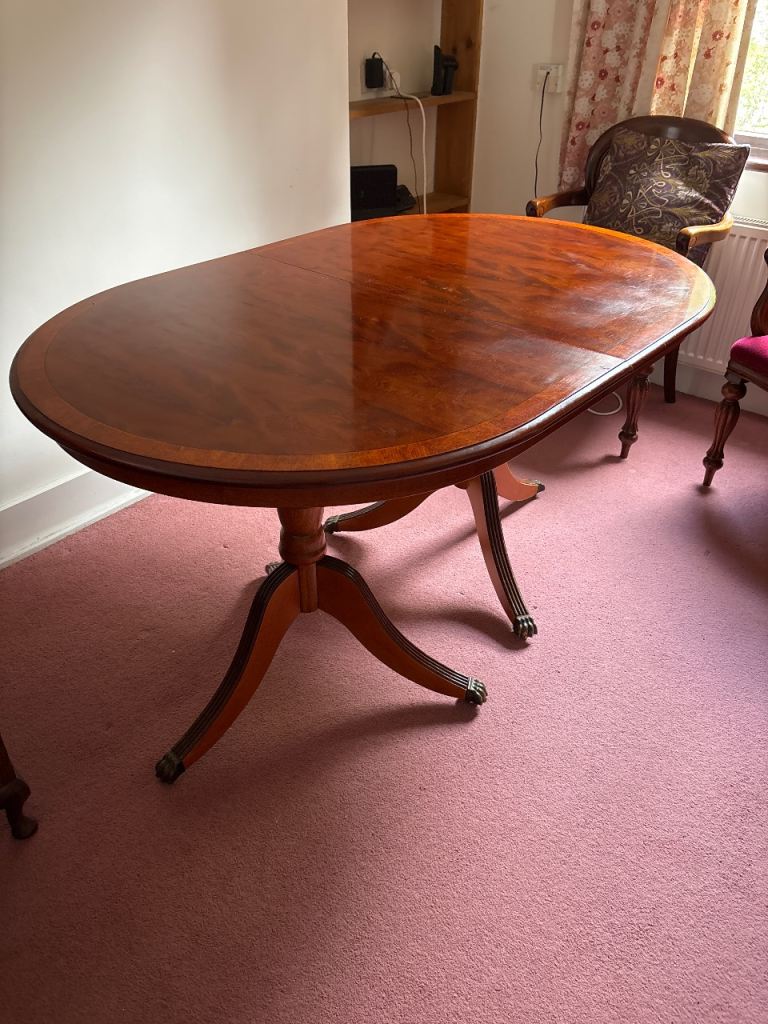Oval Brown Wood Extending Dining Table - Good Condition