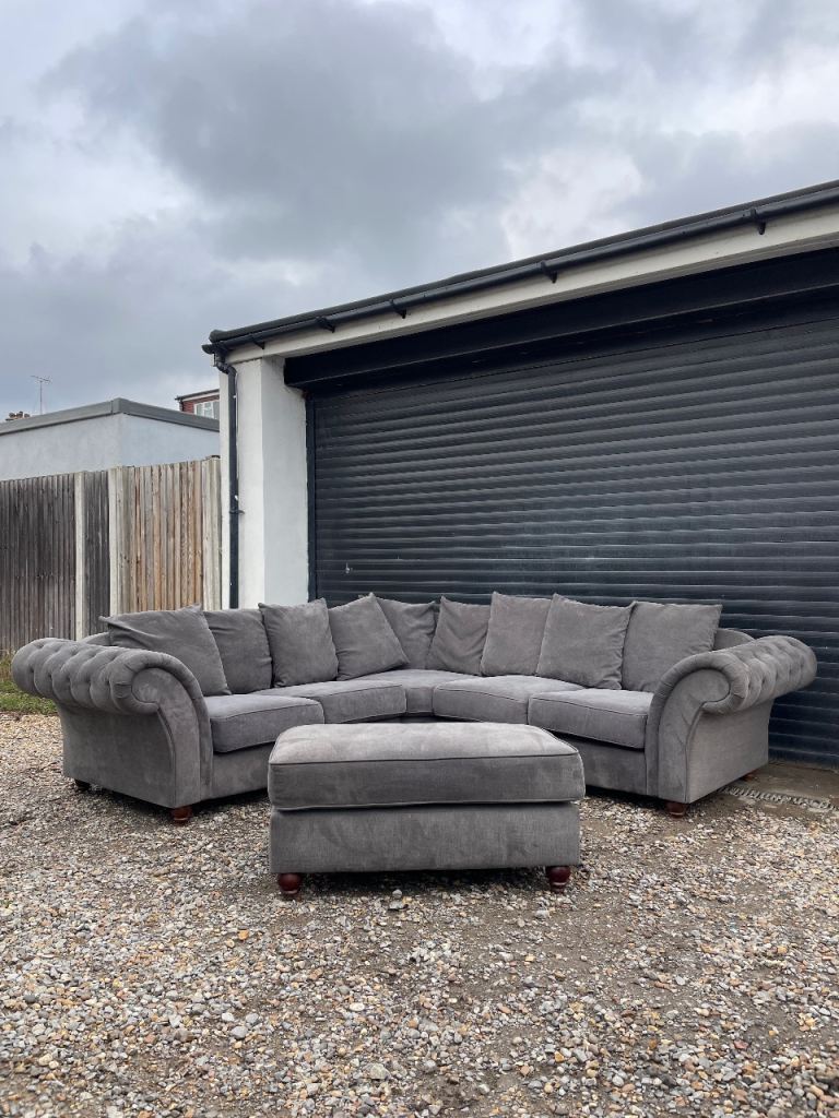 Large grey corner sofa with matching footstool - DELIVERY AVAILABLE! 