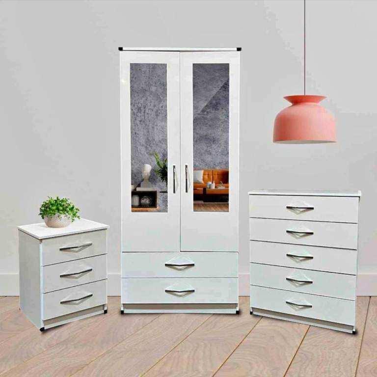 BRAND NEW FULLY ASSEMBLED WARDROBE, CHEST OF DRAWERS, BEDSIDE TABLES, SLIDING WARDROBE