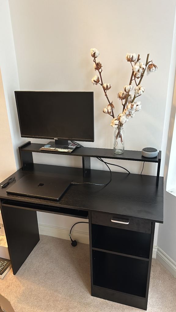 Yaheetech Black Computer Desk with Drawers and Shelf