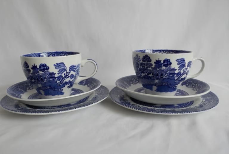 Vintage Swinnerton Staffordshire England Old Willow Coffee Tea Trios x 2