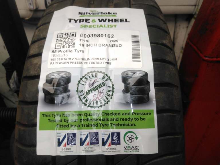 195 55 R16 91v Michelin Primacy 3 7mm Partworn Pressure Tested Tyre