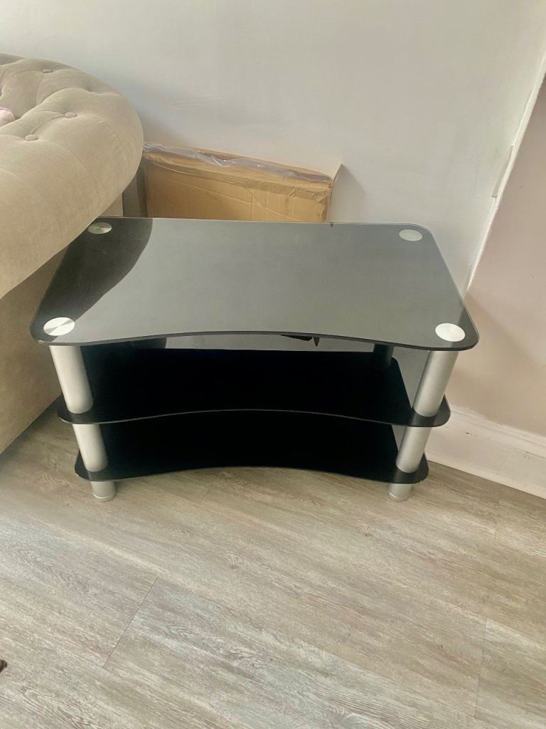 Black Glass TV Stand / Media Unit – Good Condition