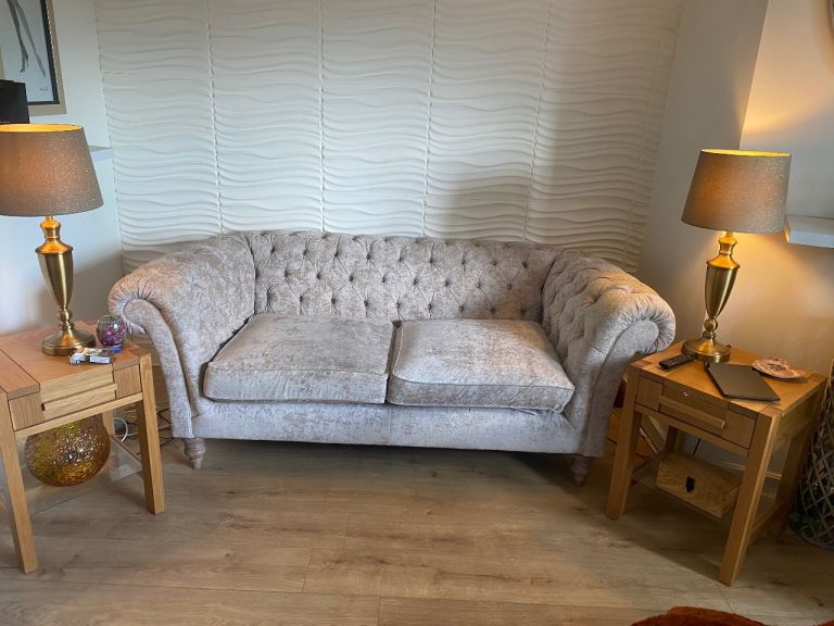 M&S Chesterfield Style Sofa in Cream Fabric, Good Condition