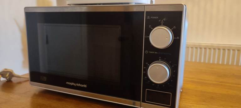 Silver Morphy Richards Microwave Oven and White Cookworks Toaster