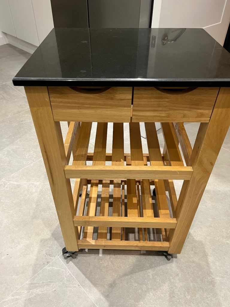 image for Wooden Kitchen Trolley with black granite top
