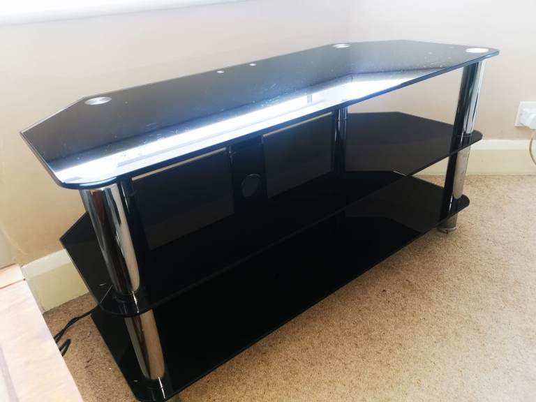 TV Stand - Toughened Smoked Glass and Chrome 