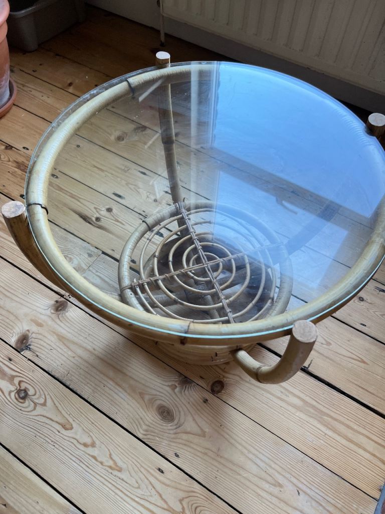 Bamboo vintage glass coffee table 