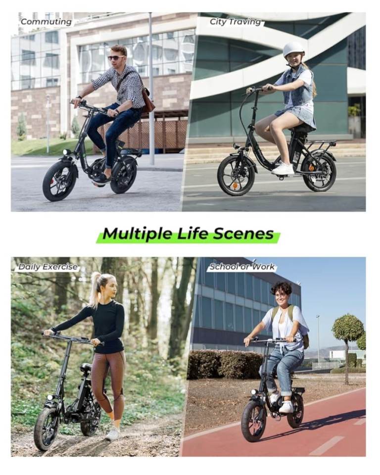U4 Electric Bike, 16" Portable Electric Bicycle with Removable Battery