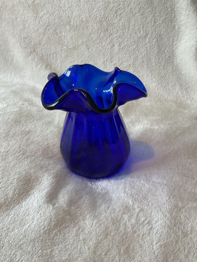 Cobalt Blue ruffle neck ribbed vase