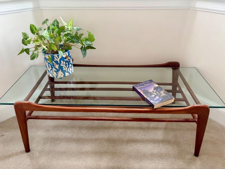 Vintage Mid-Century Coffee Table with Slatted Shelf Danish Style