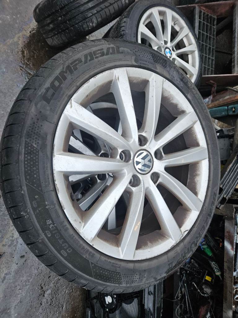 Volkswagen 17in alloy wheels and tyres set of 5 in  pcd112 fitment 5 stud silver 