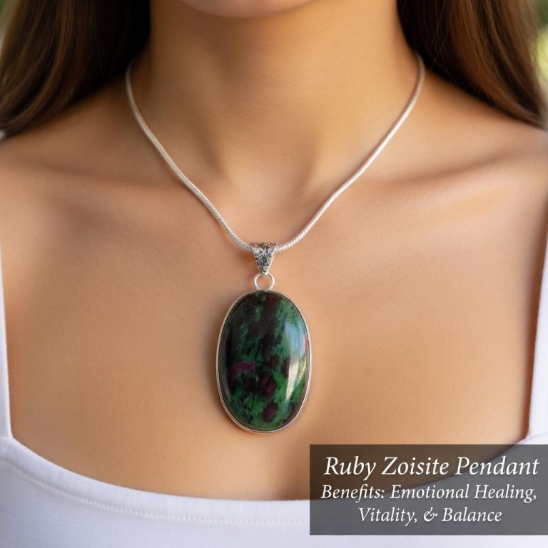 Ruby Zoisite Pendant with Chain – Lab Certified Natural Healing Crystal Necklace