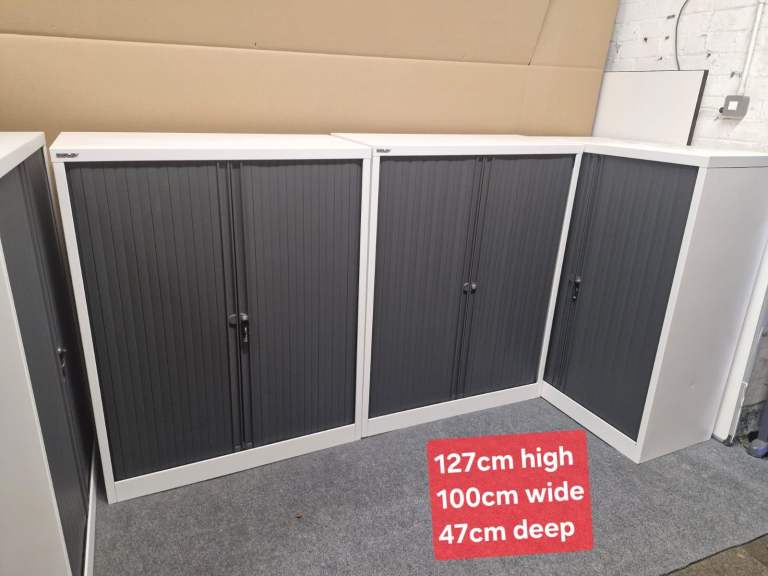 Bisley Tambour cupboards white and grey (4 available)