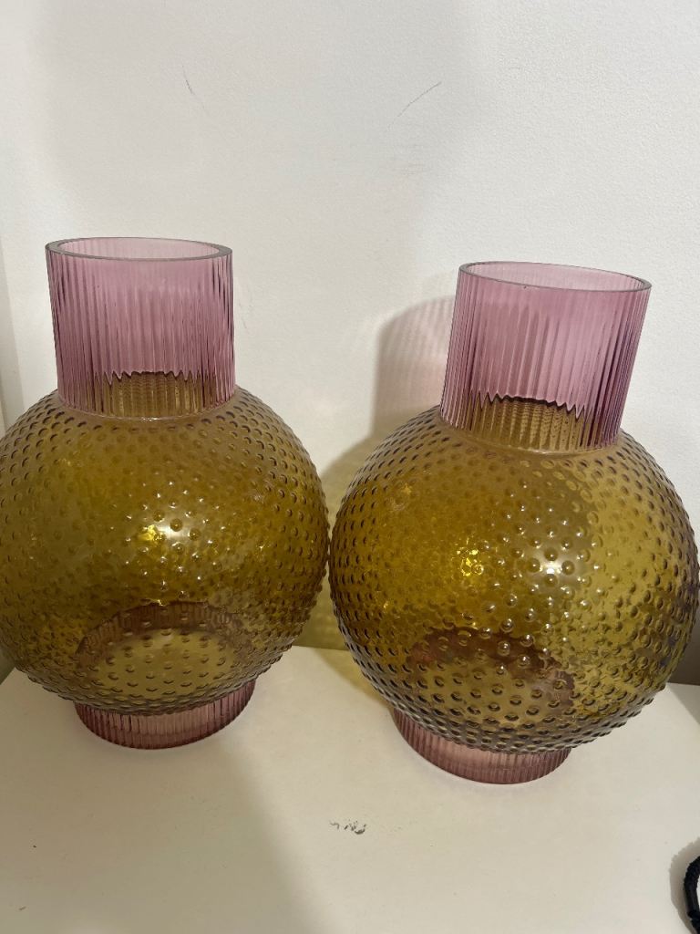 Pair of Decorative Glass Vases – Pink and Amber, As Good As New