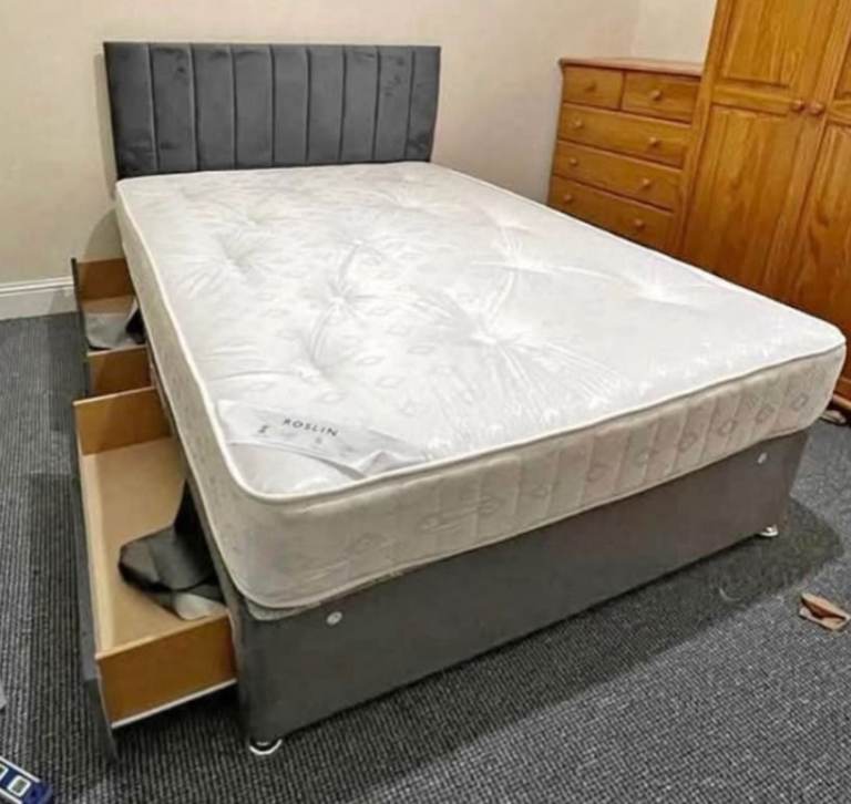 ❤️Order Fast 🚛DIVAN Double Bed Base 4FT6 😘Luxury with Mattress & Storage Drawers 💥