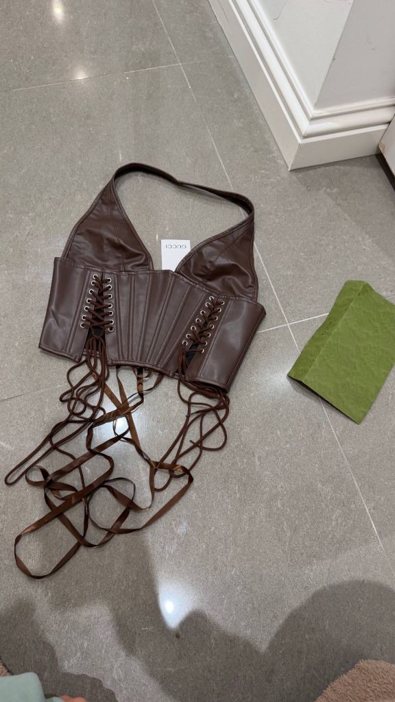 Brand new Gucci corset-style top in a gorgeous chocolate brown 