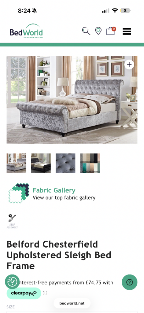 Grey diamond double bed frame 