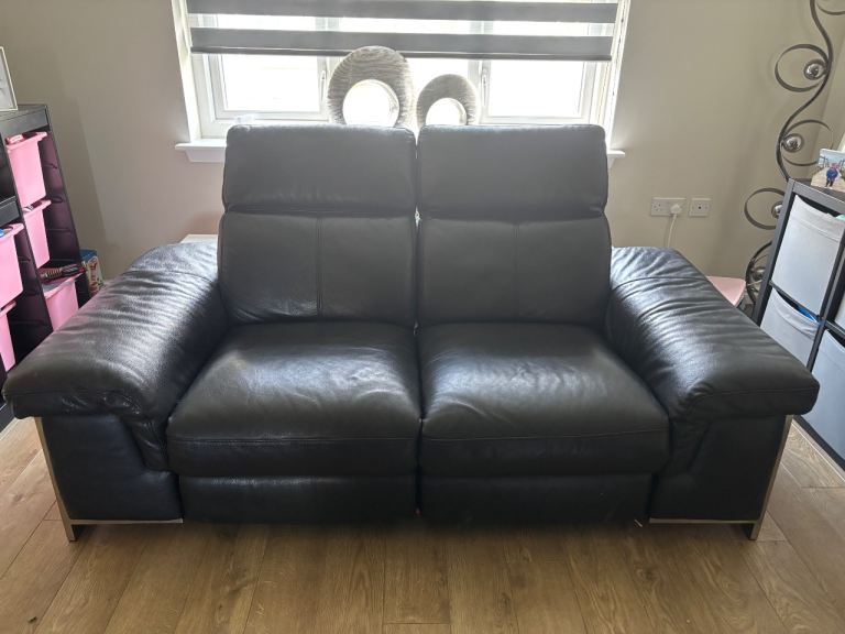 Delivery included Black and chrome leather sofa 