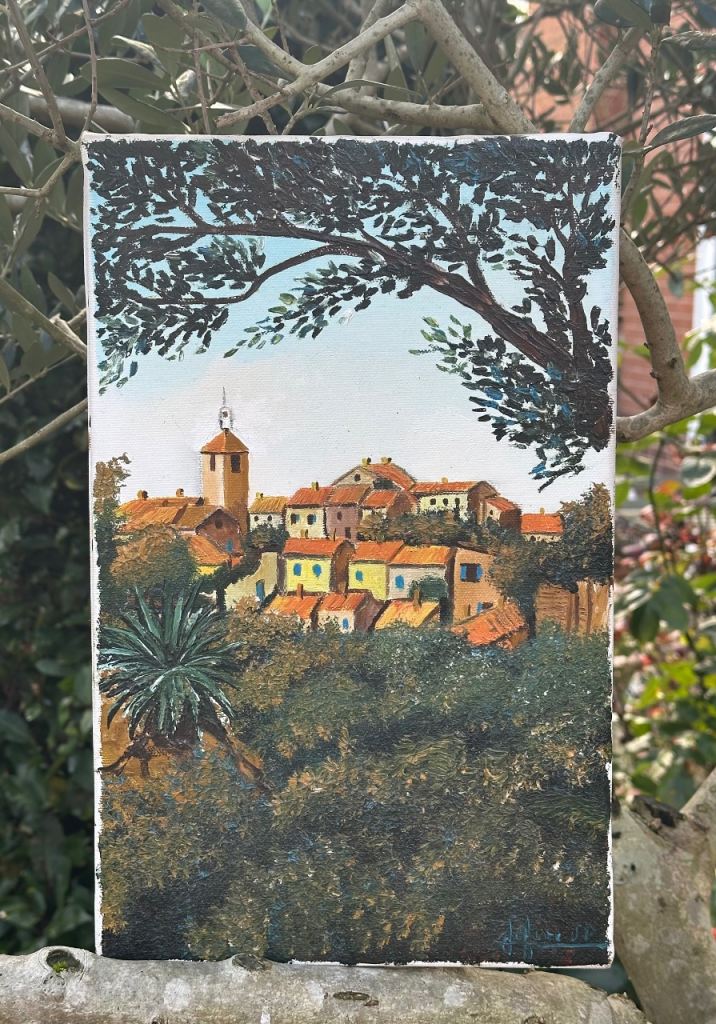 VINTAGE FRENCH OIL PAINTING, OIL ON CANVAS VILLAGE IN PROVENCE, SIGNED - 35x22cm - WILL POST!