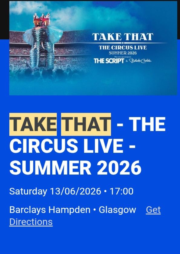 Take That: The Circus Live Concert Tickets - Glasgow, Summer 2026