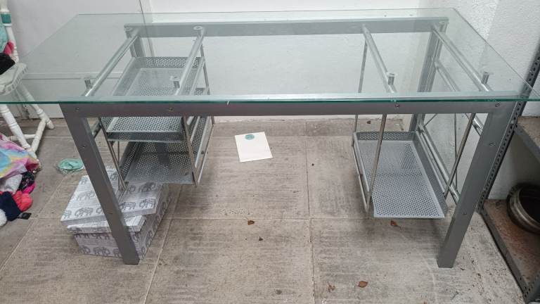 Glass and metal desk