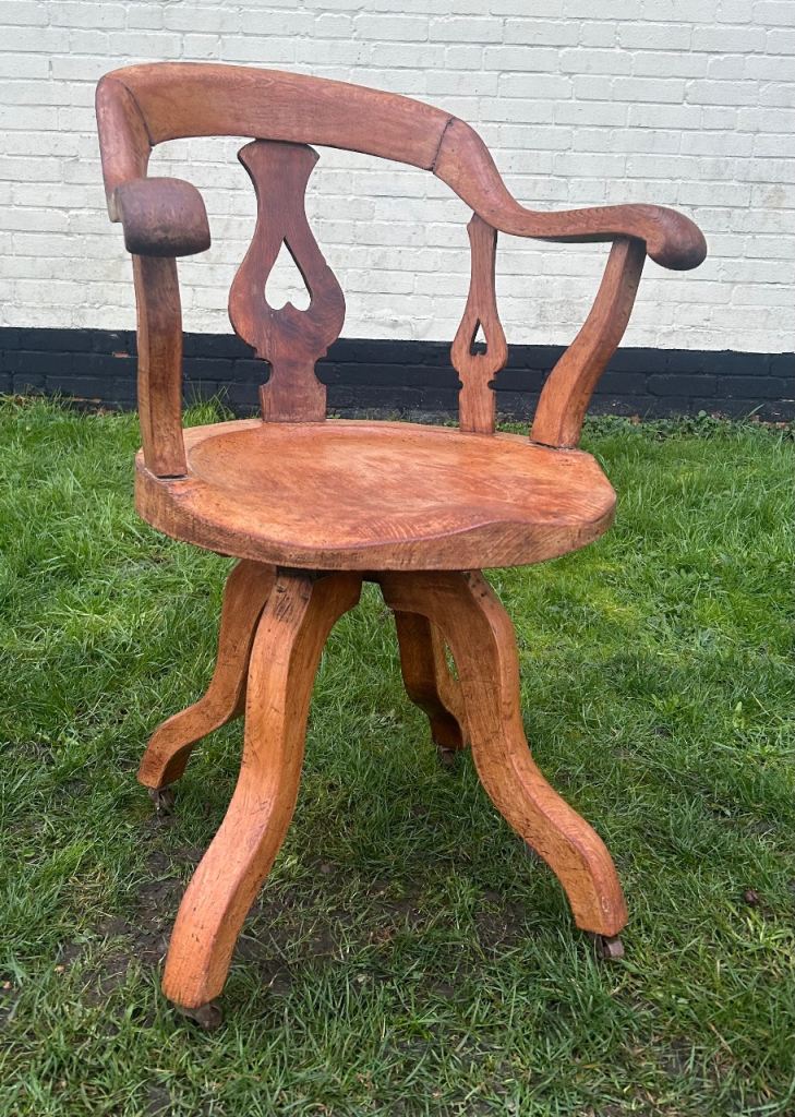 Victorian oak captains swivel chair wooden desk office antique vintage industrial seating armchair