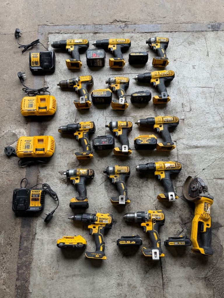DEWALT BUNDLE X9 DRILLS X1 GRINDER  3X BRUSHLESS X2!IMPACT DRILLS 2X CHARGERS 2X FAST CHARGERS