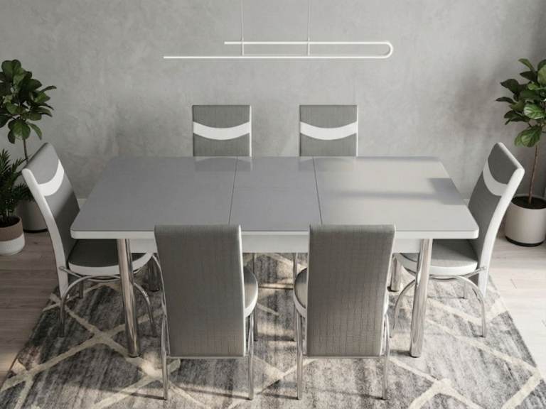 Modern Grey Extendable Dining Table with 6 Matching Chairs