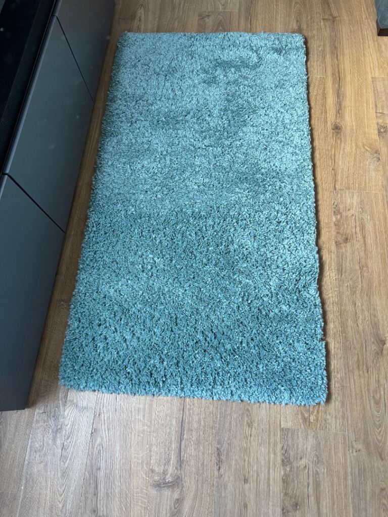 Soft pile dark duck egg rug