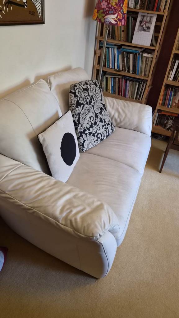 White Leather Two-Seater Sofa – Good Condition