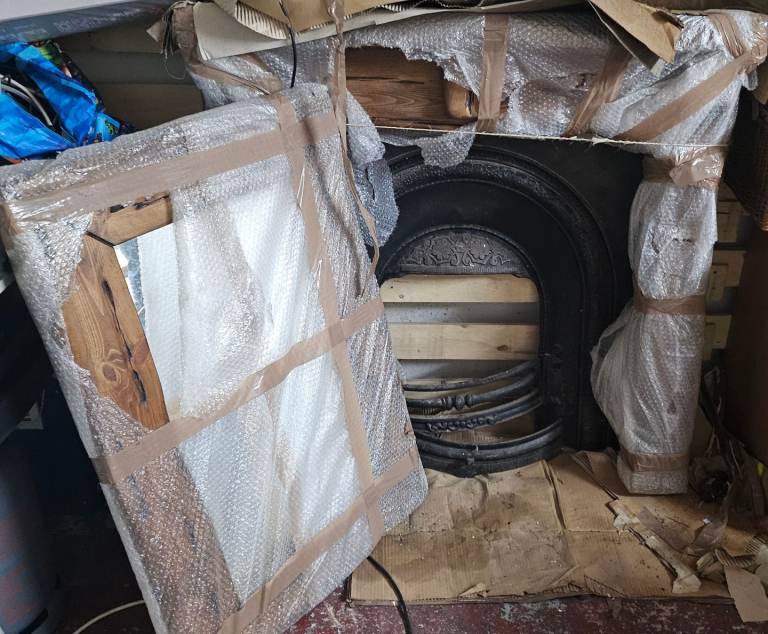 New Mexican pine fireplace and mirror 