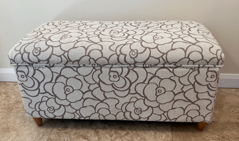 Ottoman/Blanket box by Stuart Jones Hand made in Sussex Ecru Floral fabric Excellent Condition
