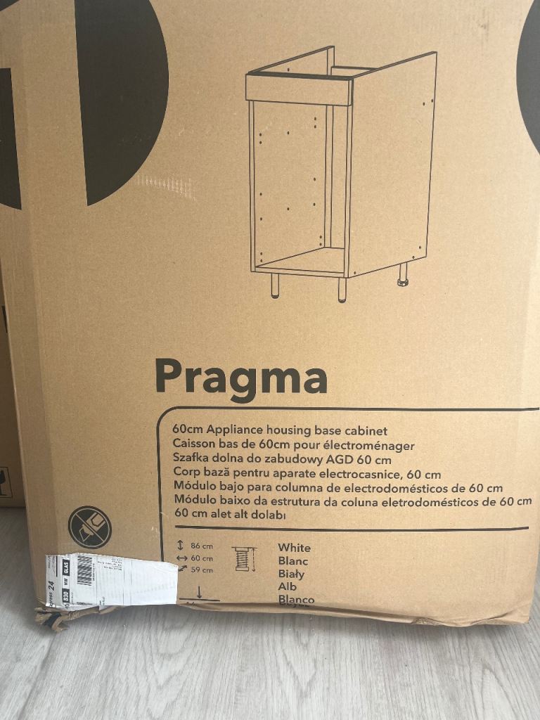 Pragma 60cm Appliance Housing Base Cabinet – White, New