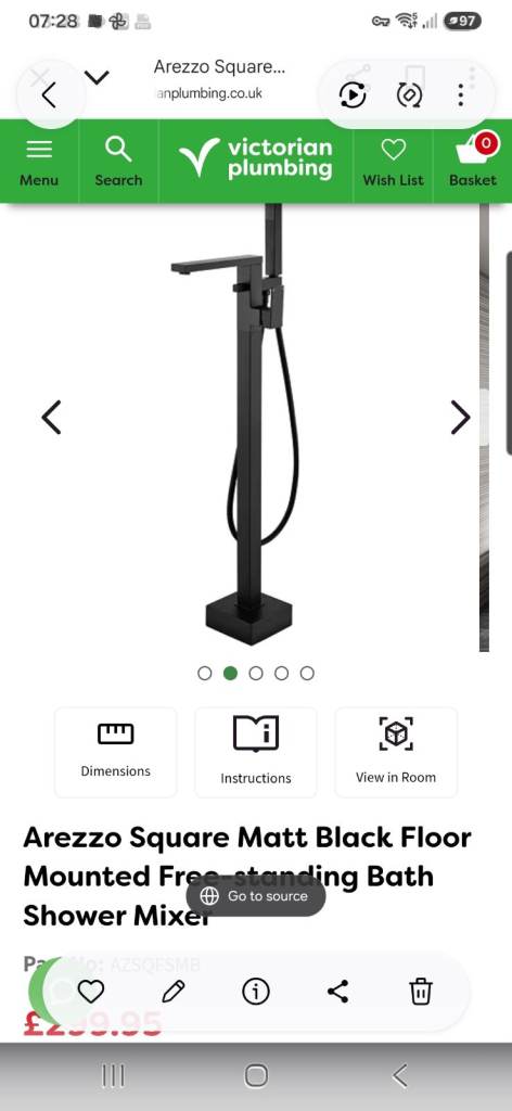 Arezzo Square Matt Black Floor Mounted Freestanding Bath Shower Mixer