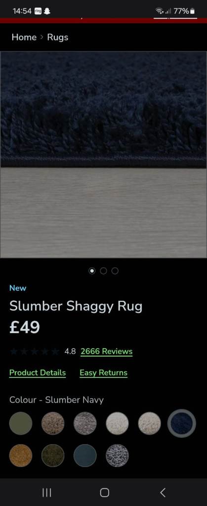 Dunelm slumber dark blue rug 80cm x 150cm rectangular RUG still on website AS NEW 