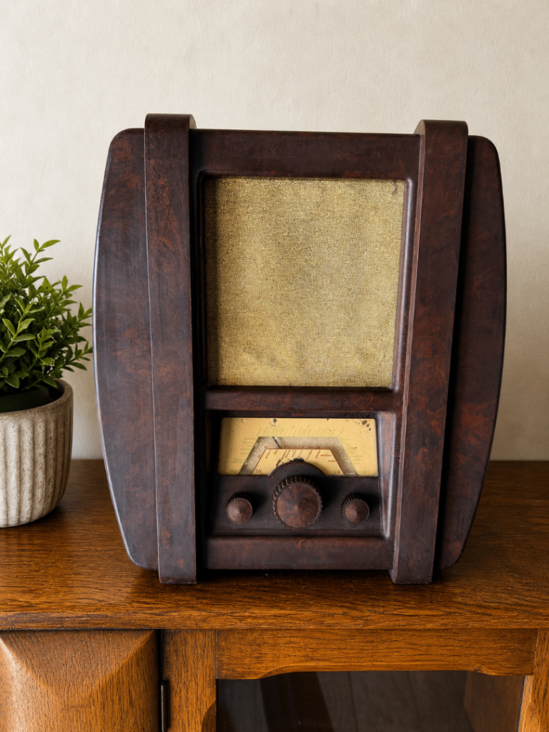 Vintage Art Deco Valve Radio – 1930s/40s Wooden Cabinet