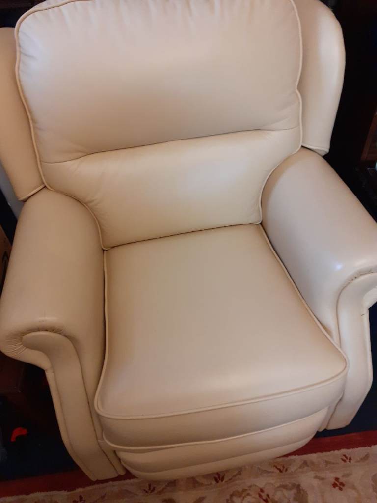 Cream Leather manual recliner chair