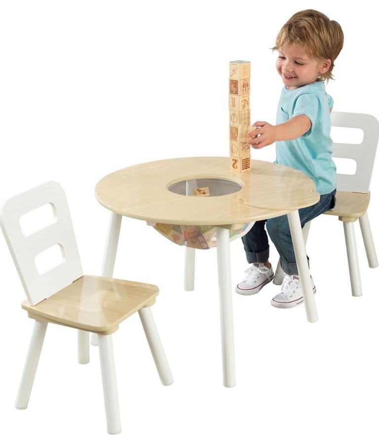 KidKraft Round Wooden Storage Table & 2 Chairs (Kids Toddler Toys)