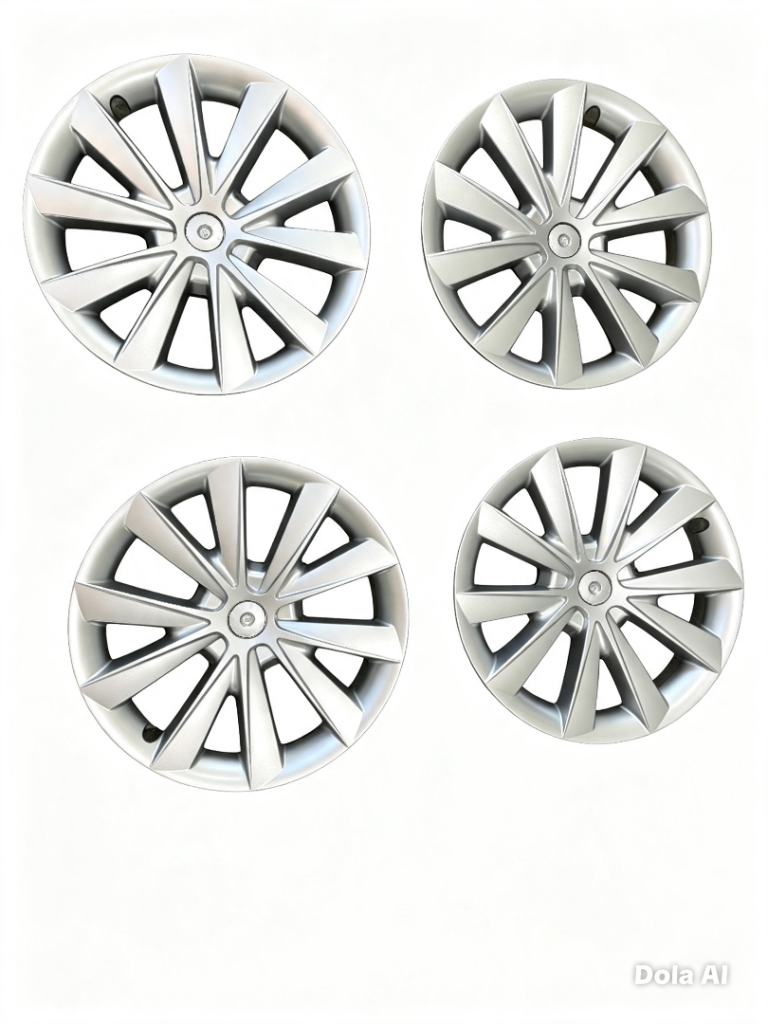 Tesla Model 3 18" White "Cyclone" Full-Cover Wheel Hub Caps — Set of 4, Brand New