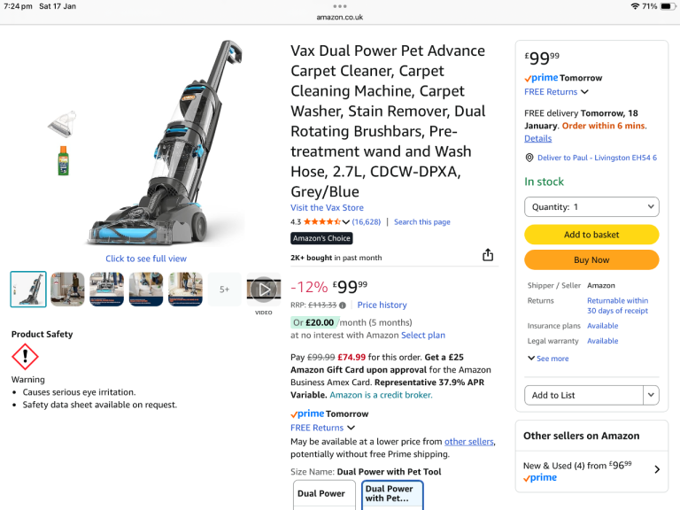 Vax Dual Power Pet Advance Carpet Cleaner