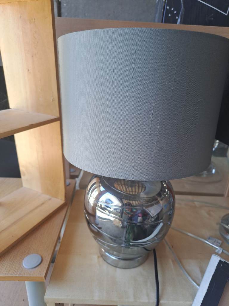 Silver Table Lamp with Grey Shade – Good Condition