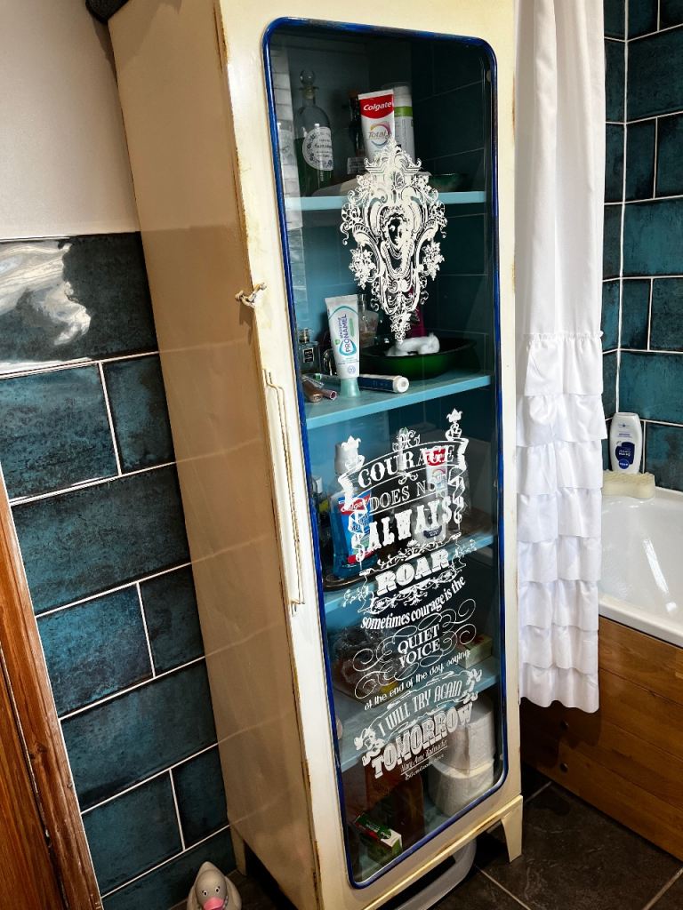 Vintage glass bathroom unit old hospital cupboard