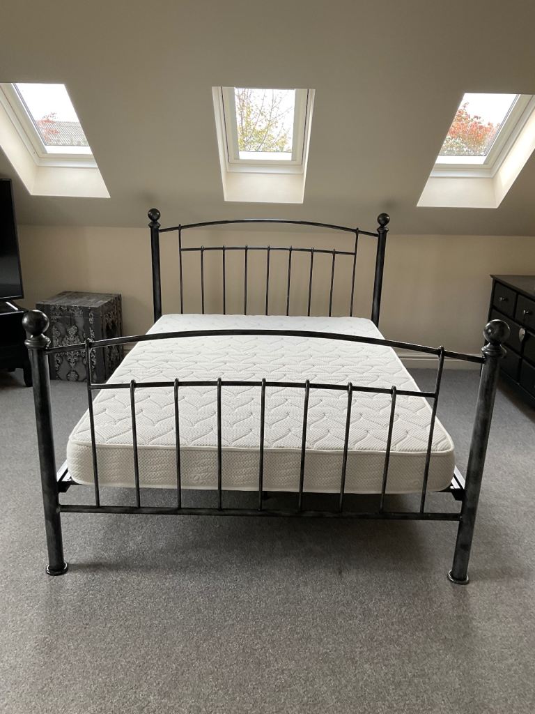 Metal double bed frame - charcoal colour