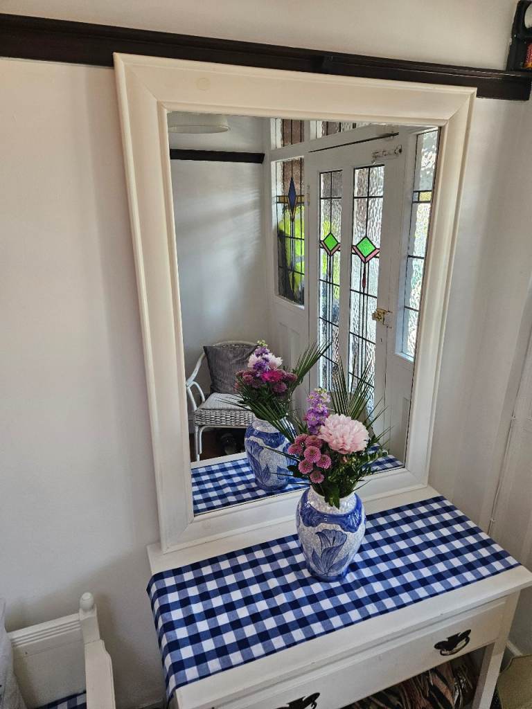 Large White Framed Mirror – Good Condition
