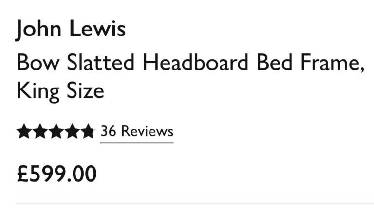 John Lewis bow  headboard bed frame kingsize