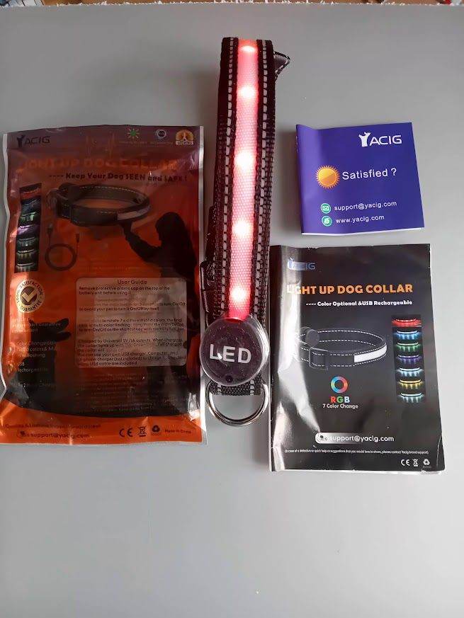 yacig 7 multi light up led rechargable flashing dog collar medium size